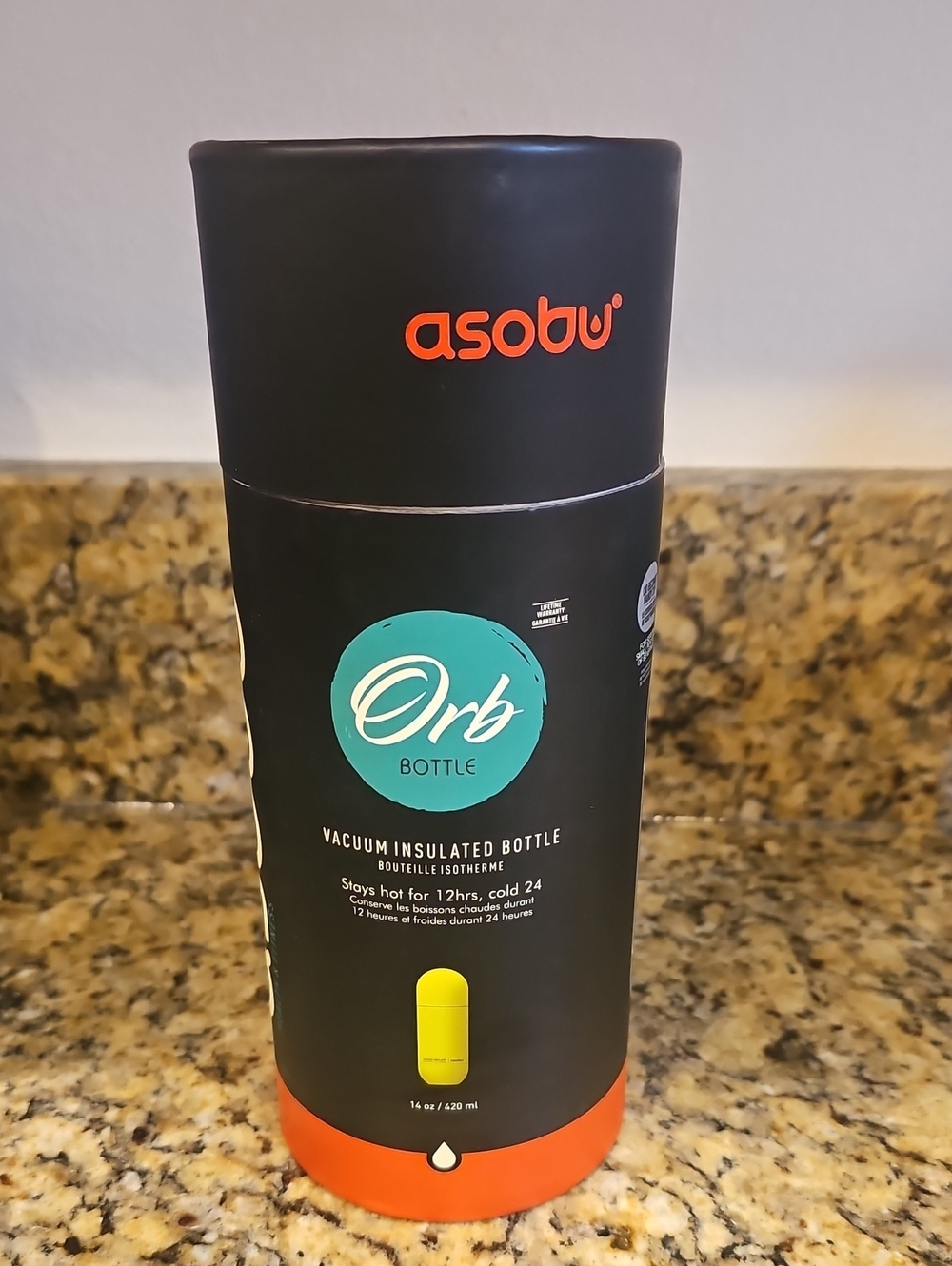 asobu Orb Vacuum Insulated Bottle - Black with Orange Accent